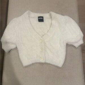 Katie J White Fuzzy Cropped Cardigan